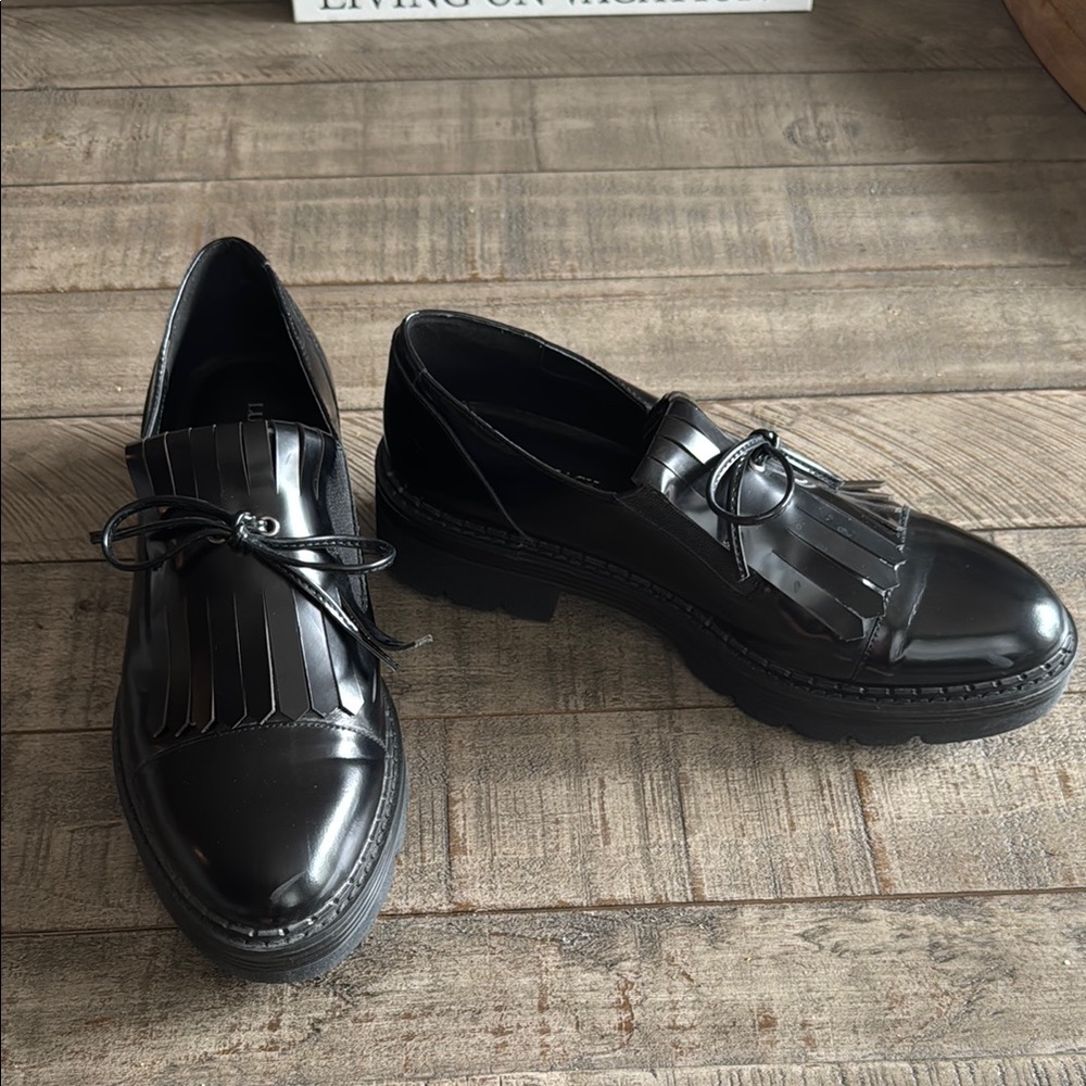 Black Patent Leather Penny Loafers Flats
